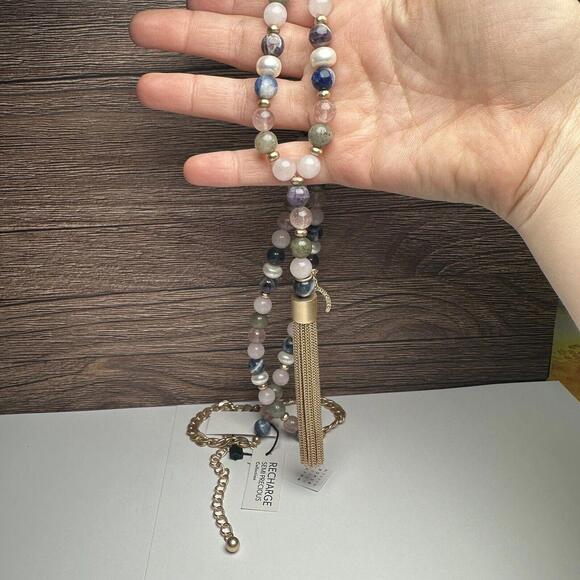 White House Black Market Semi Precious Beaded Tassel Y Drop Necklace NWT $70 - Picture 6 of 10